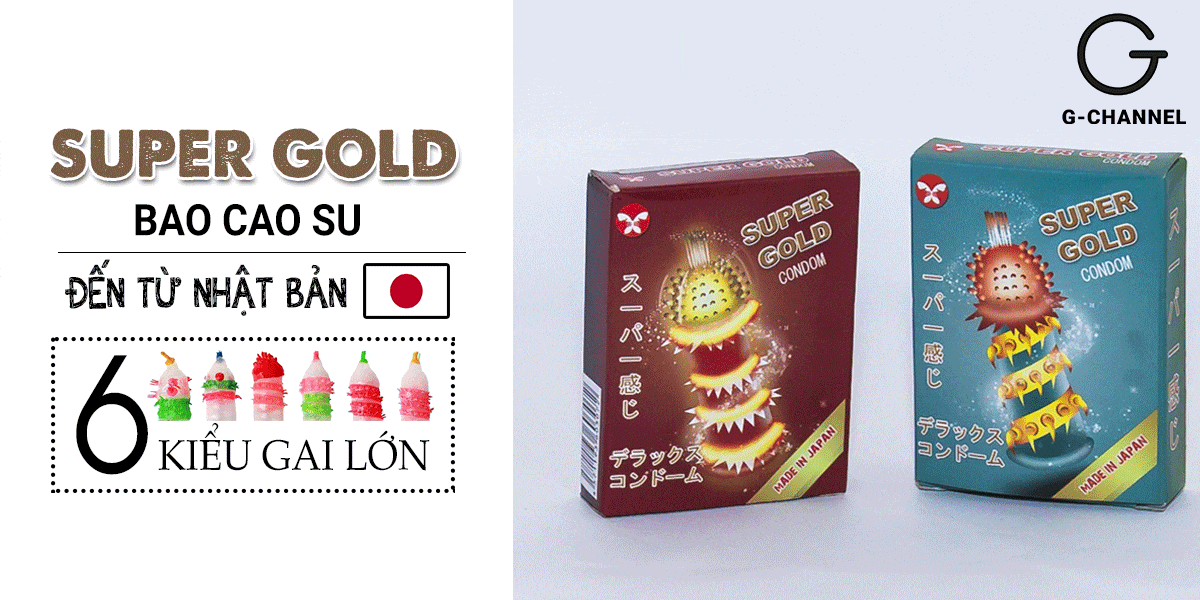 Bao cao su Super Gold gân gai siêu lớn hộp 2 cái an toàn