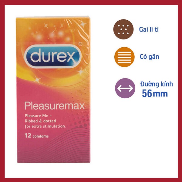 Bao cao su Durex Pleasuremax 12s gân gai kéo dài thời gian quan hệ