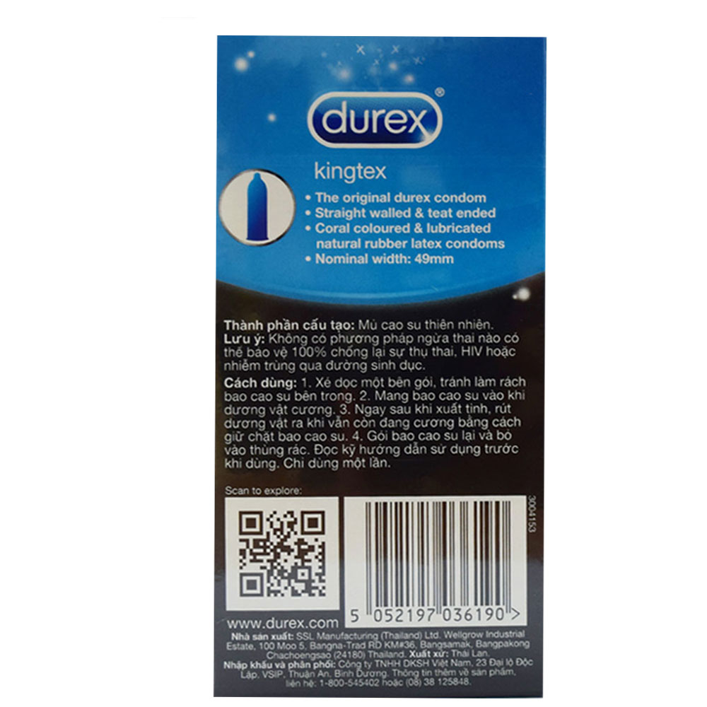 Bao cao su DUREX Kingtex 12 cái kéo dài quan hệ an toàn