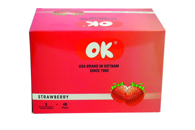Bao cao su Ok Strawberry 144s hương dâu tăng cảm giác