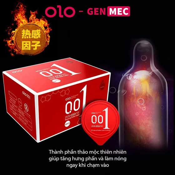 Bao cao su OLO 0.01 đỏ siêu mỏng nóng ấm hộp 10 cái an toàn