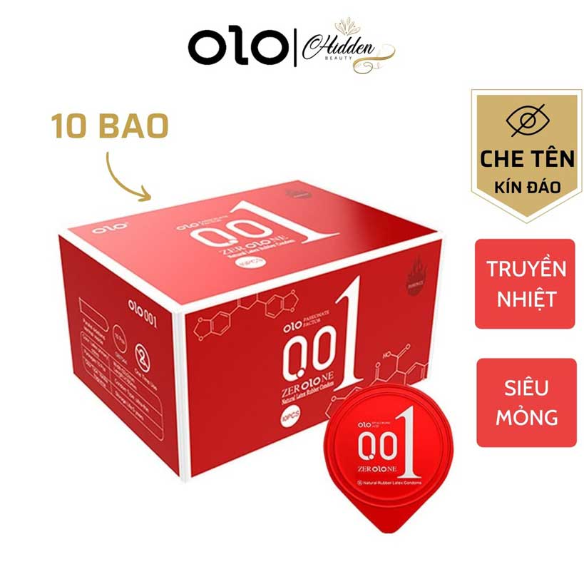 Bao cao su OLO 0.01 đỏ siêu mỏng nóng ấm hộp 10 cái an toàn