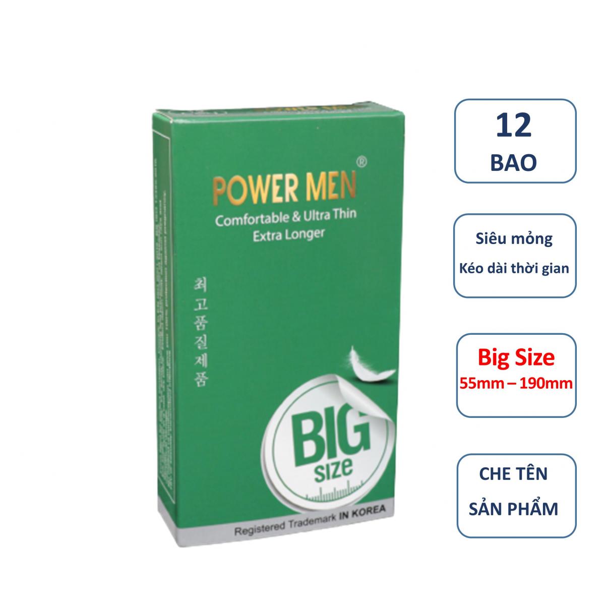 Bao cao su POWER MEN size lớn 55mm siêu mỏng kéo dài thời gian hộp 12
