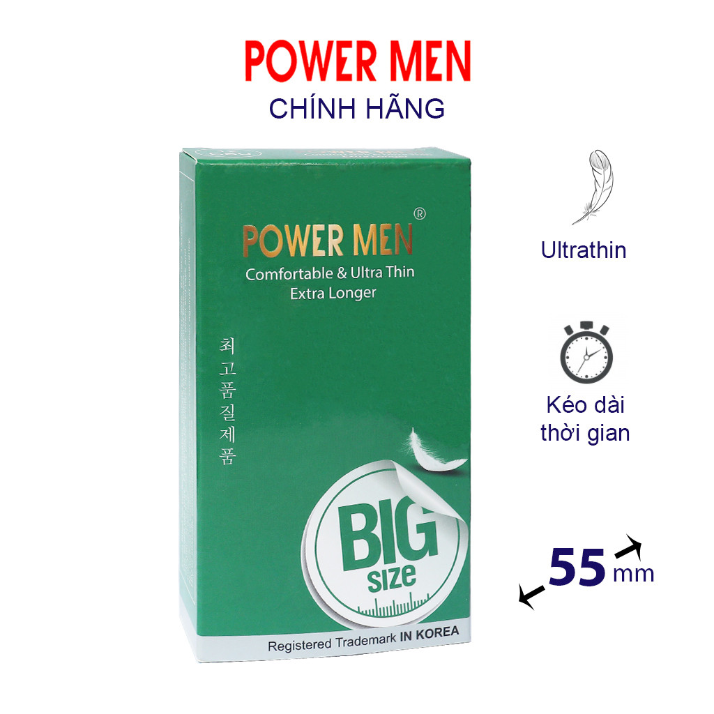 Bao cao su POWER MEN size lớn 55mm siêu mỏng kéo dài thời gian hộp 12