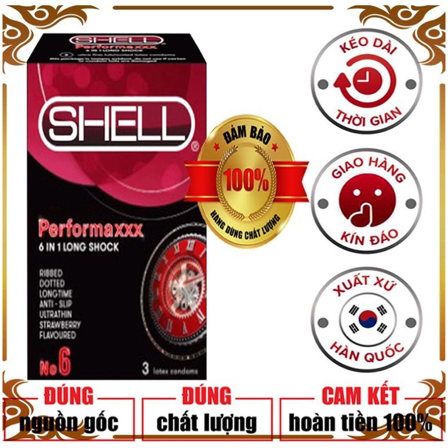Bao cao su SHELL PERFORMAXXX 6in1 gân gai kéo dài siêu mỏng