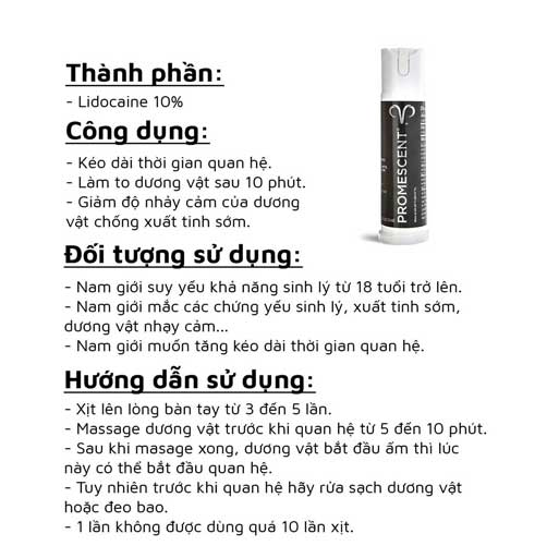 Chai xịt Promescent chống xuất tinh sớm công nghệ Targetzone