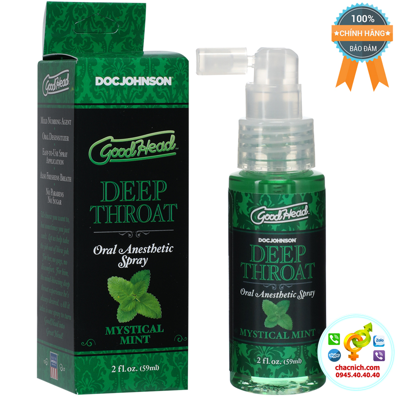Chai xịt quan hệ Doc Johnson Deep Throat Mystical Mint mát lạnh thoải mái
