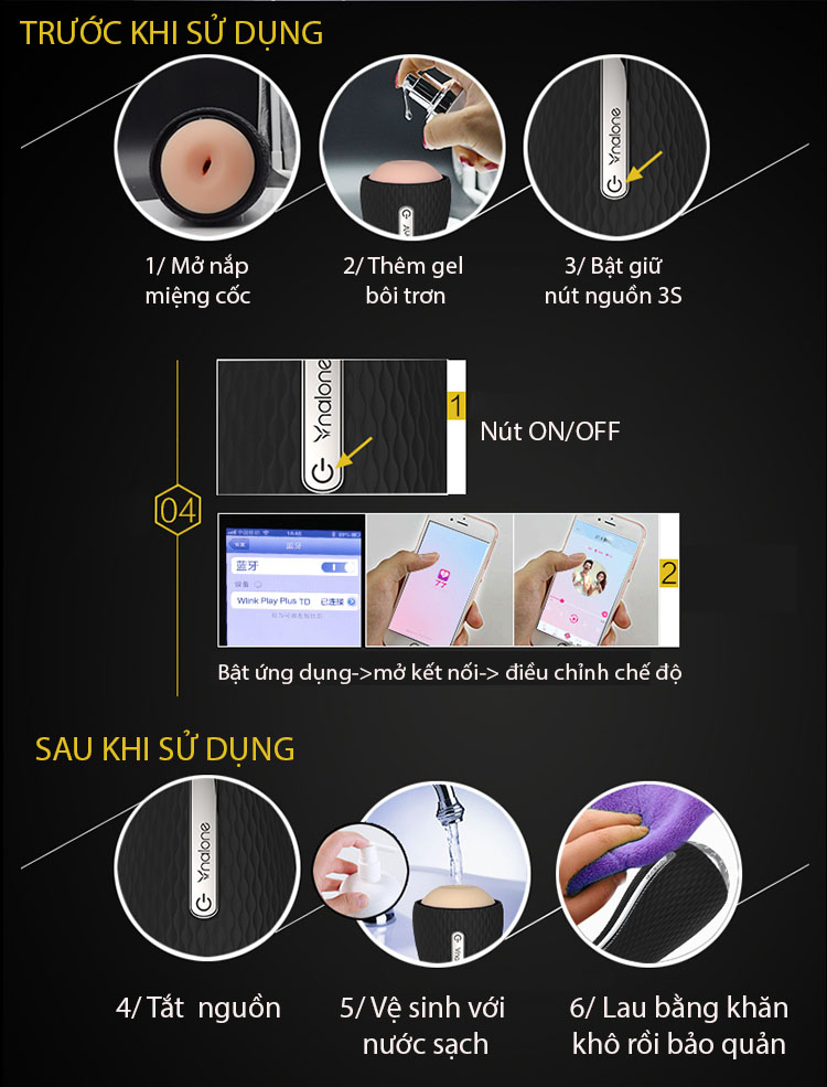 Cốc Thủ Dâm Cao Cấp 3D Nalone Có Rung Bluetooth Massage Dương Vật Nam