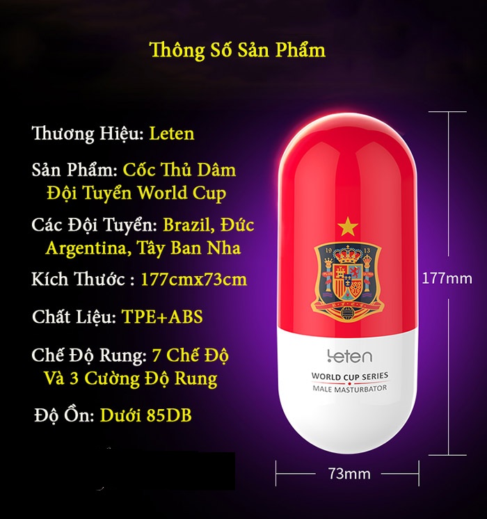 Cốc thủ dâm Leten Football rung sạc điện silicon y tế an toàn