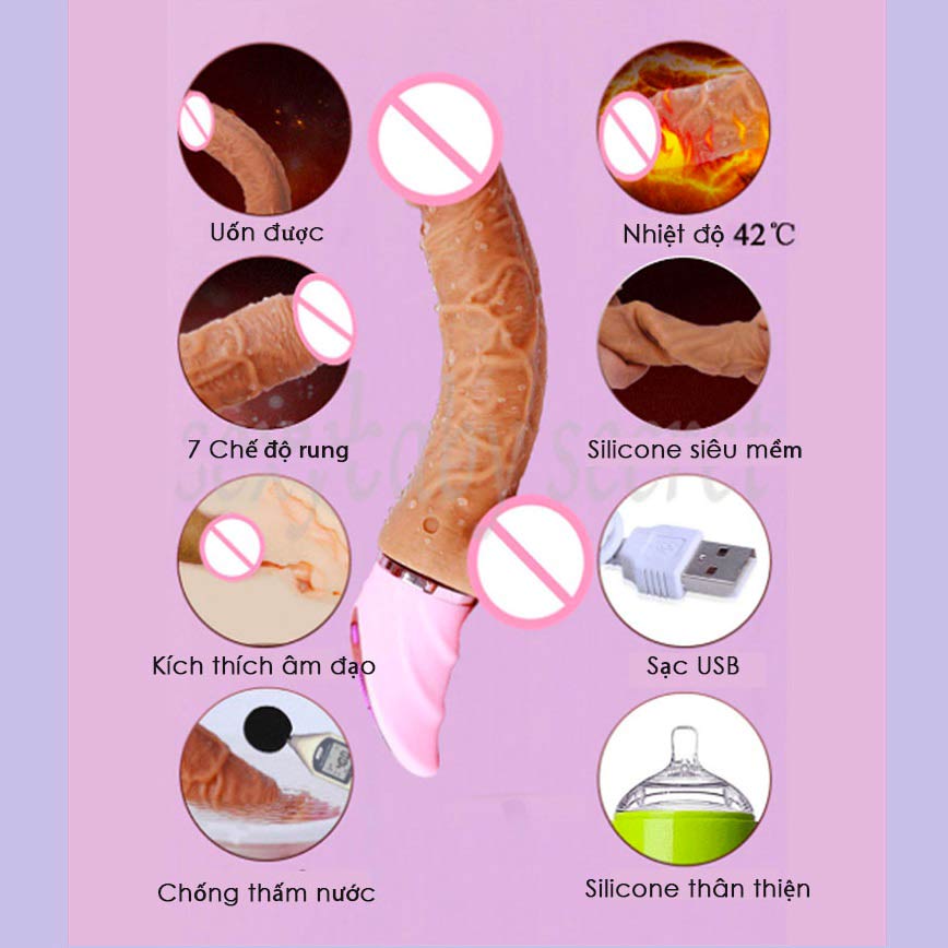 Dương vật cao cấp Joker mềm cong tỏa nhiệt rung 7 chế độ