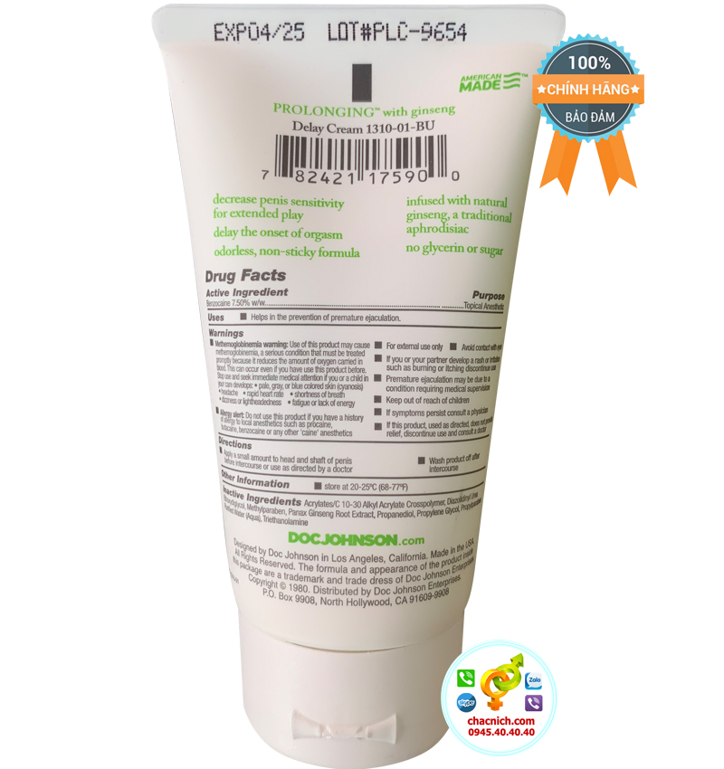 Gel bôi giúp nam yêu lâu Doc Johnson Mỹ
