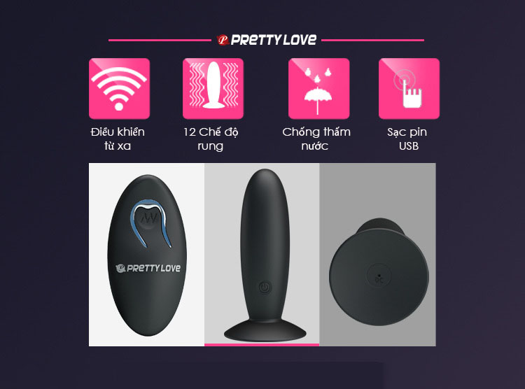 Máy rung âm đạo hậu môn Pretty Love 12 chế độ rung sạc USB