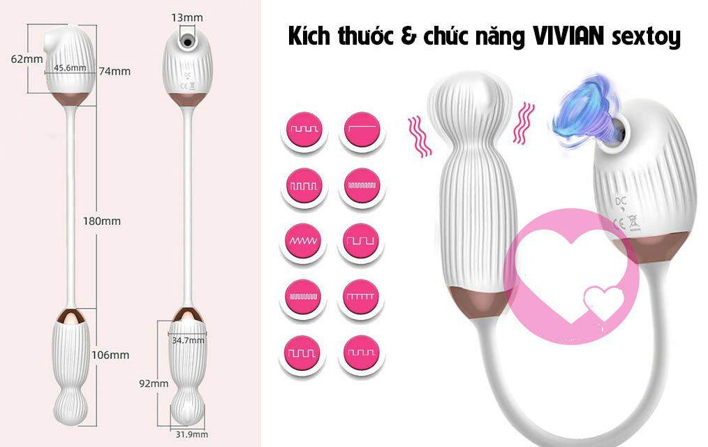 Máy rung bú mút điểm G Vivian sạc USB đầu rung xoay siêu kích thích