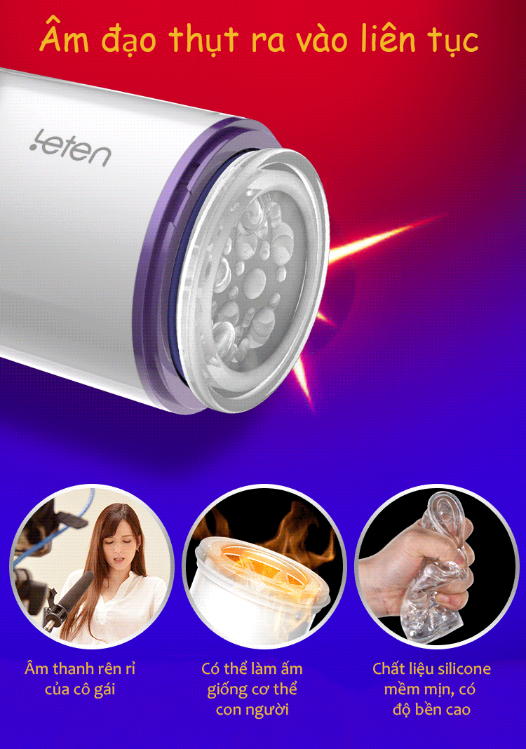 Máy thủ dâm Leten âm thanh sưởi ấm rung thụt tự động
