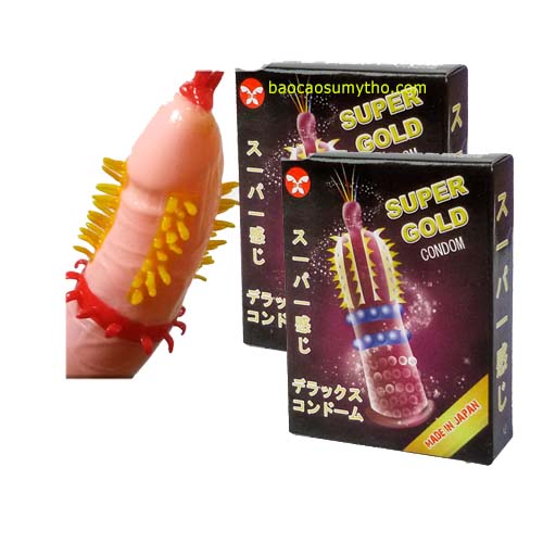 Bao cao su siêu gai bi râu Super Gold Nhật kích thích điểm G mềm mại