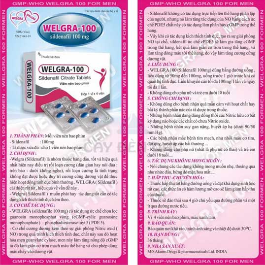 Viên uống cương dương Welgra 100mg tăng sinh lý nam hiệu quả