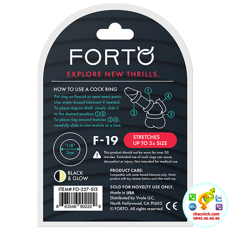 Vòng cockring Forto Power Pleasure chống xuất tinh sớm USA