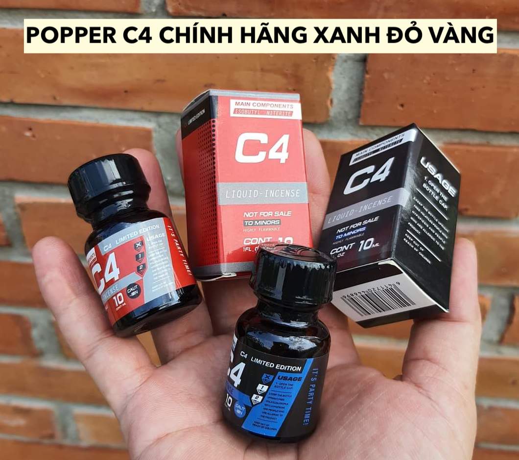 Popper C4 10ml 30ml 40ml đỏ vàng xanh đen chính hãng Mỹ USA review